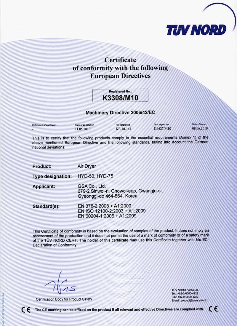 certification of conformity with European directives